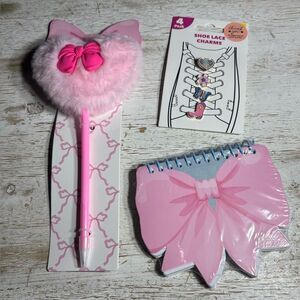 3 pc New Bow-tiful Bundle Pen Notepad Shoe Lace Charms NWT